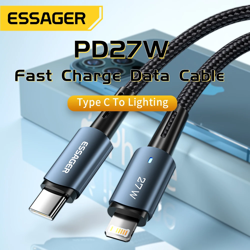 Essager 27W USB C Cable For IPhone 14 13 12 11 pro Max XS 20W Fast Charging Cable Type C To Lighting Date Wire For iPad Macbook