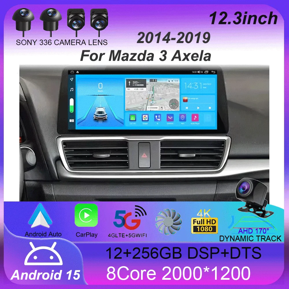 

12.3inch Android 15 For Mazda 3 Axela 2014 - 2019 Car Radio Multimedia Player GPS Navigation Video Stereo Audio Head Unit Screen