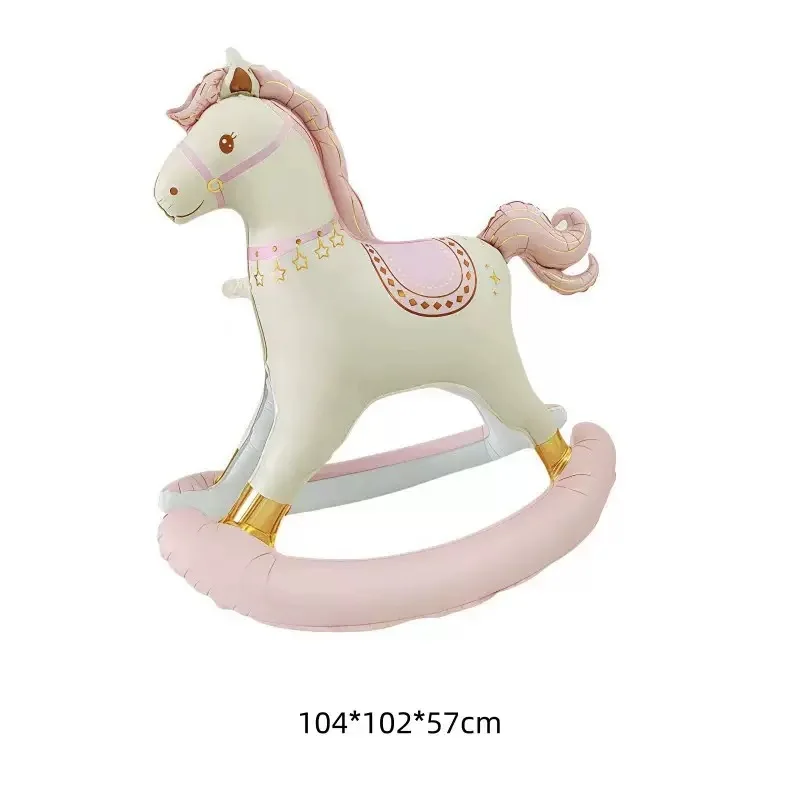 New 3D rocking horse aluminum film balloons for children's birthday party decoration, pink and blue cartoon animal wooden horse - view 6