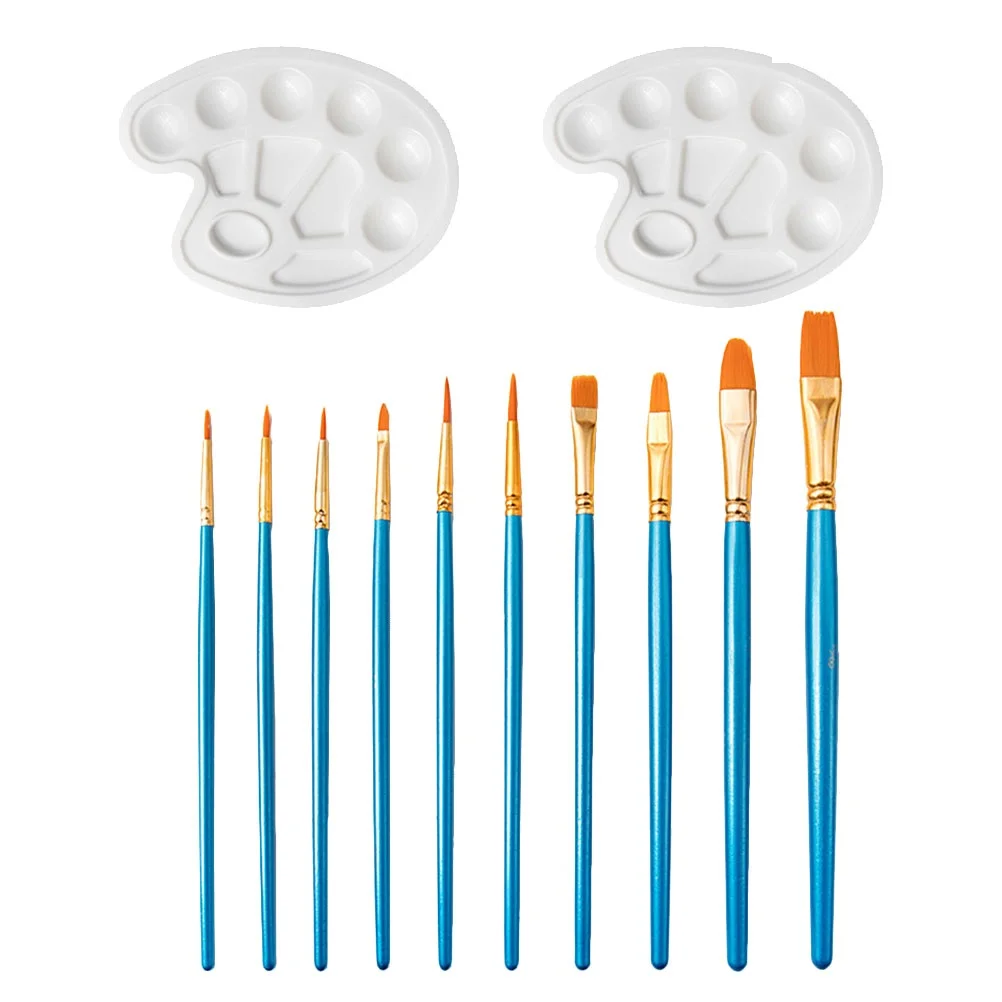 

10pcs Pearl Blue Nylon Paintbrush Set Watercolor Painting Brushes Color Palette Tools For Artists Durable Smooth Easy Use
