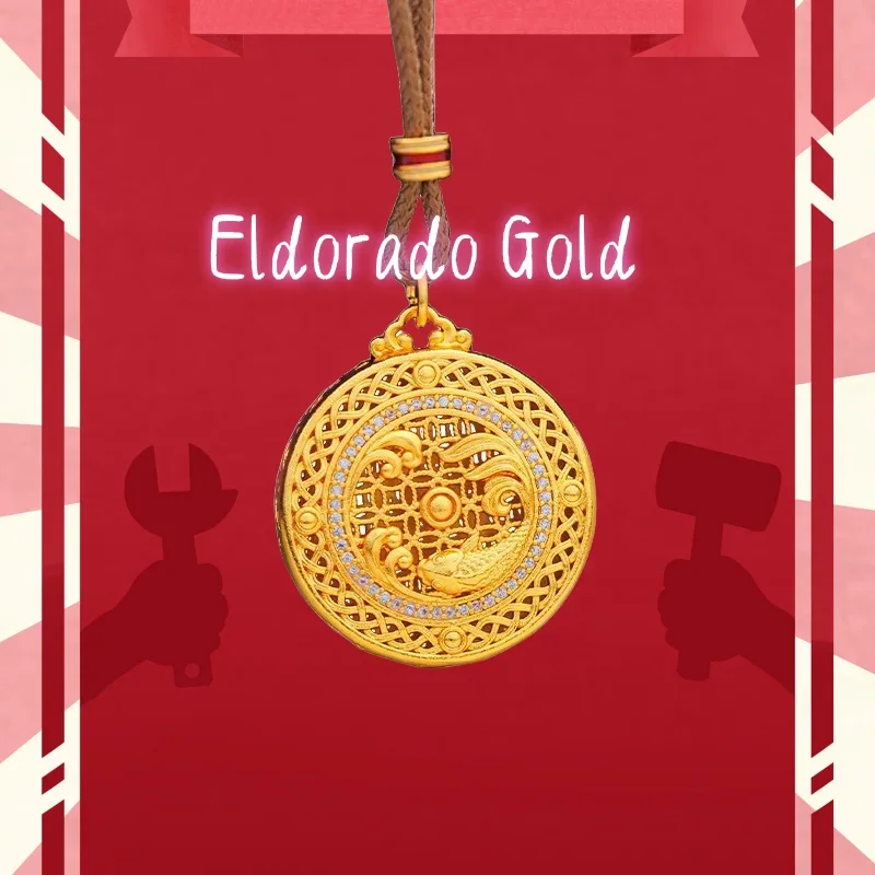 

999-point diamond, hollowed-out filigree, ancient method gold, good luck koi, compass pendant, braided rope necklaValentine's D