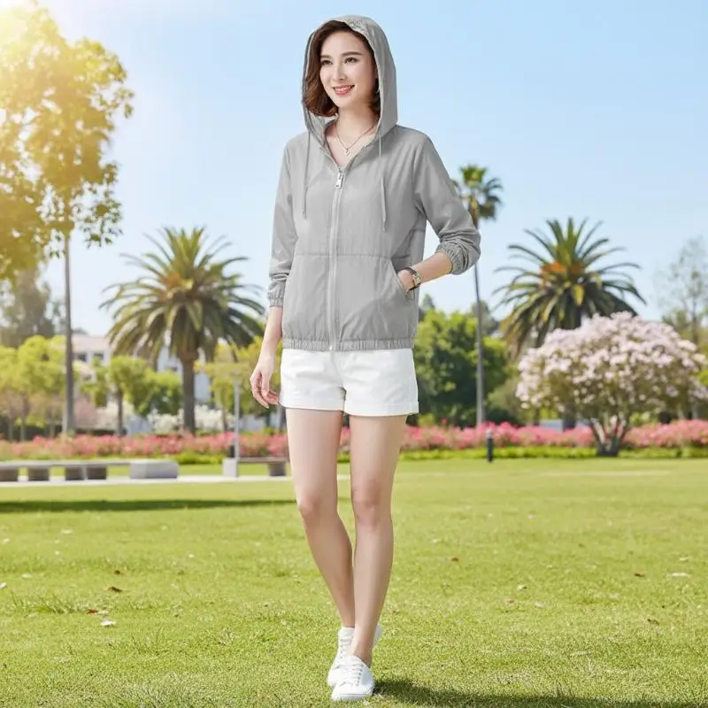Outdoor Activities Sun Protection Jacket Summer Breathable Lightweight Hooded Long Sleeves for Camping Fishing Picnics