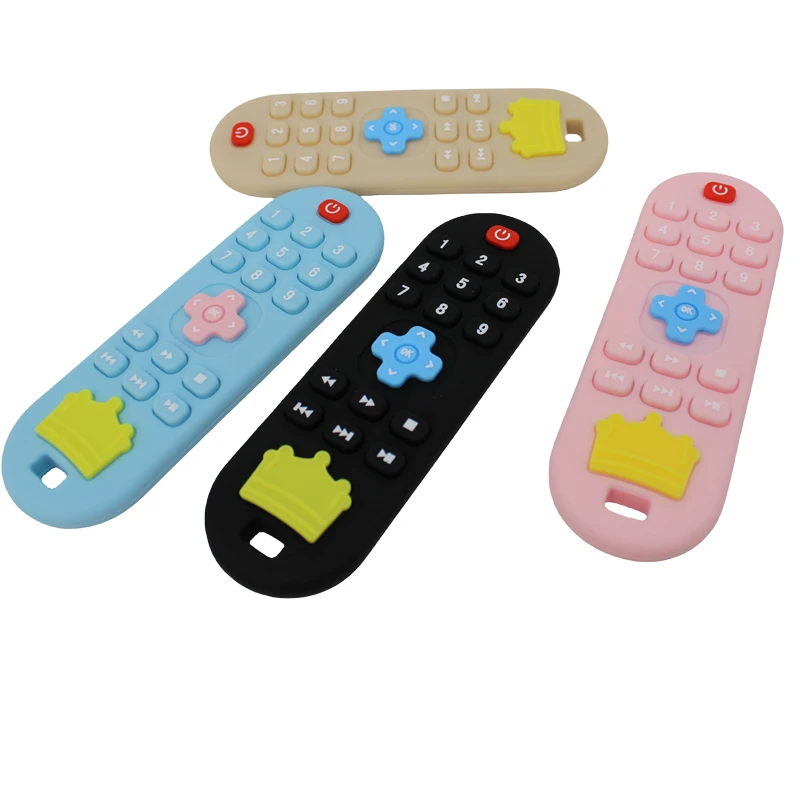 Baby silicone remote control teether baby anti-eating hand teething stick cartoon soothing teething toys cognitive teething toy