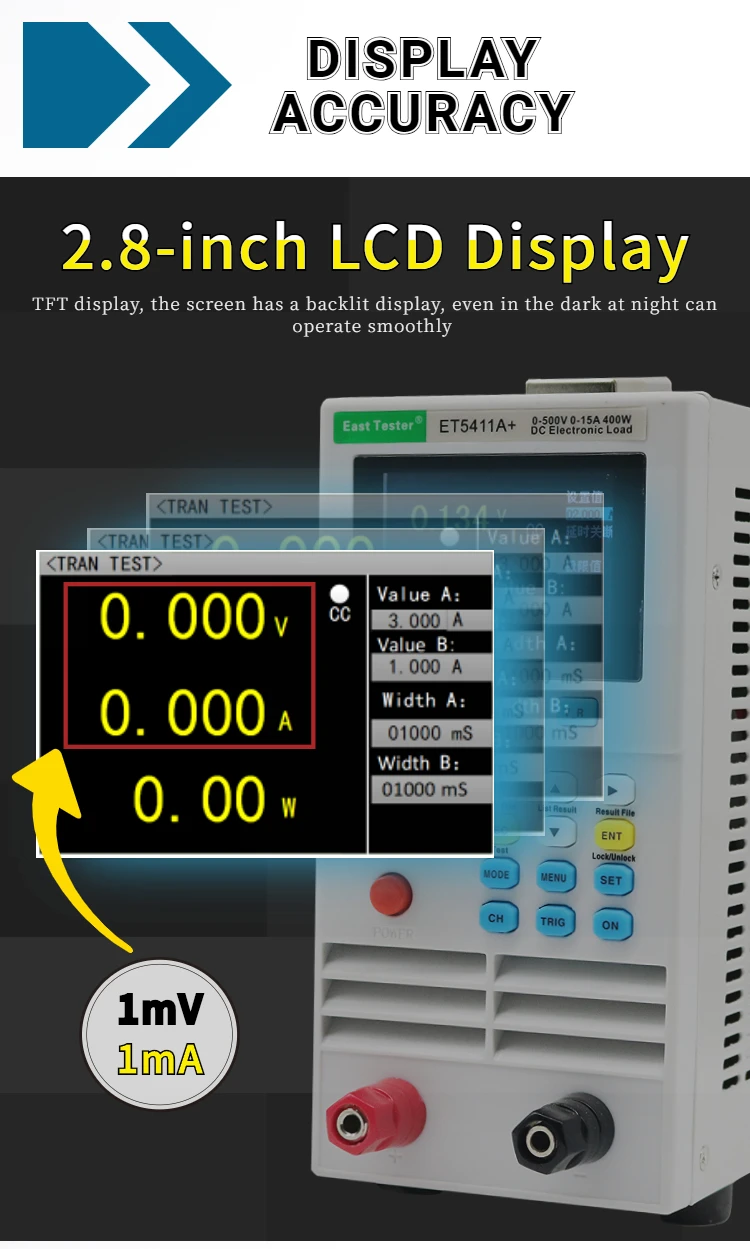 ET5410A+ Programmable DC Electronic Load Single/Dual Channel Meter Battery Capacity Tester 150V/500W 40A 400W ET5411A+ ET5420A+