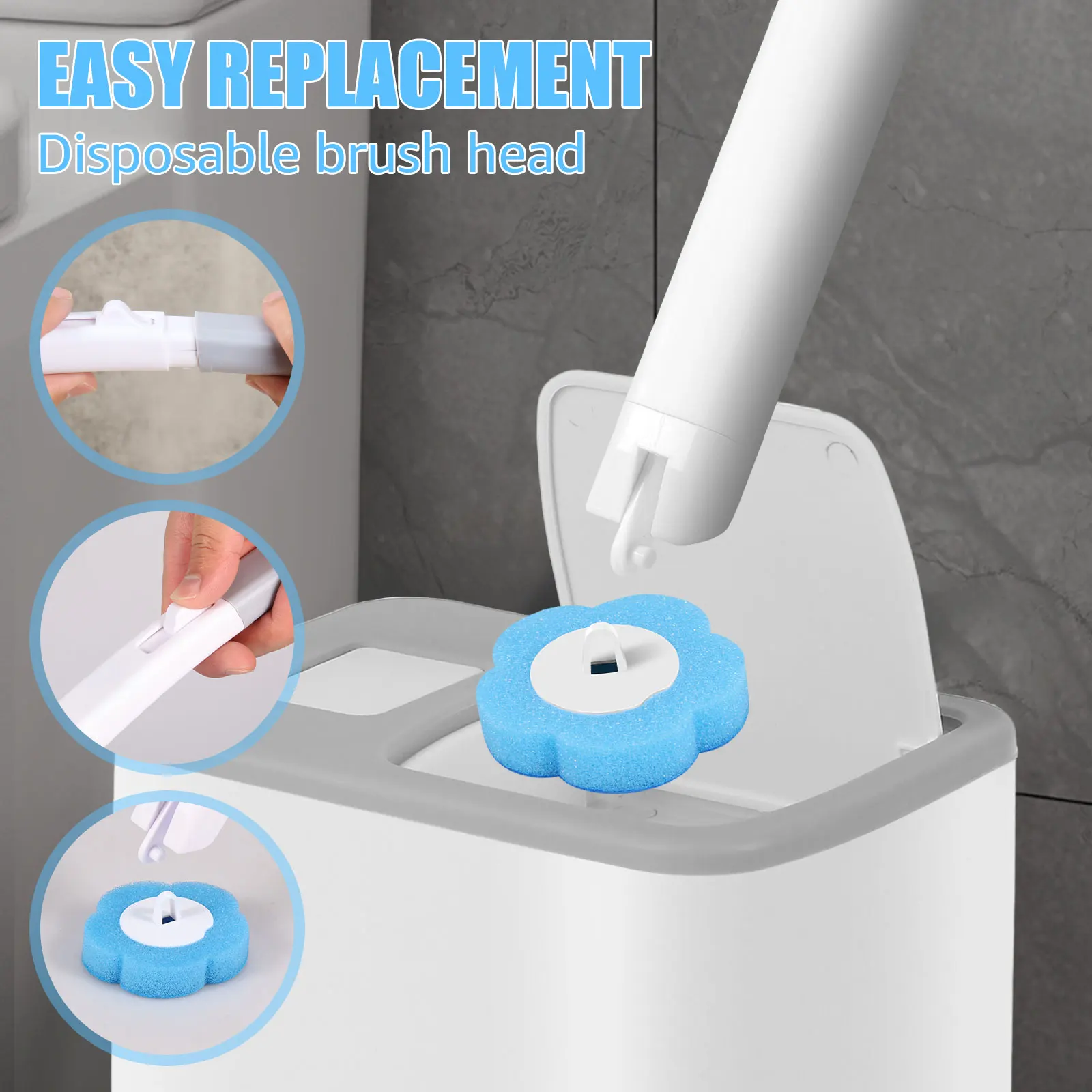 Toilet Brush and Holder Set with Disposable Refills Replacement Head Cleaning Kit Bathroom Cleaning Brush WC Accessories Tool view 6
