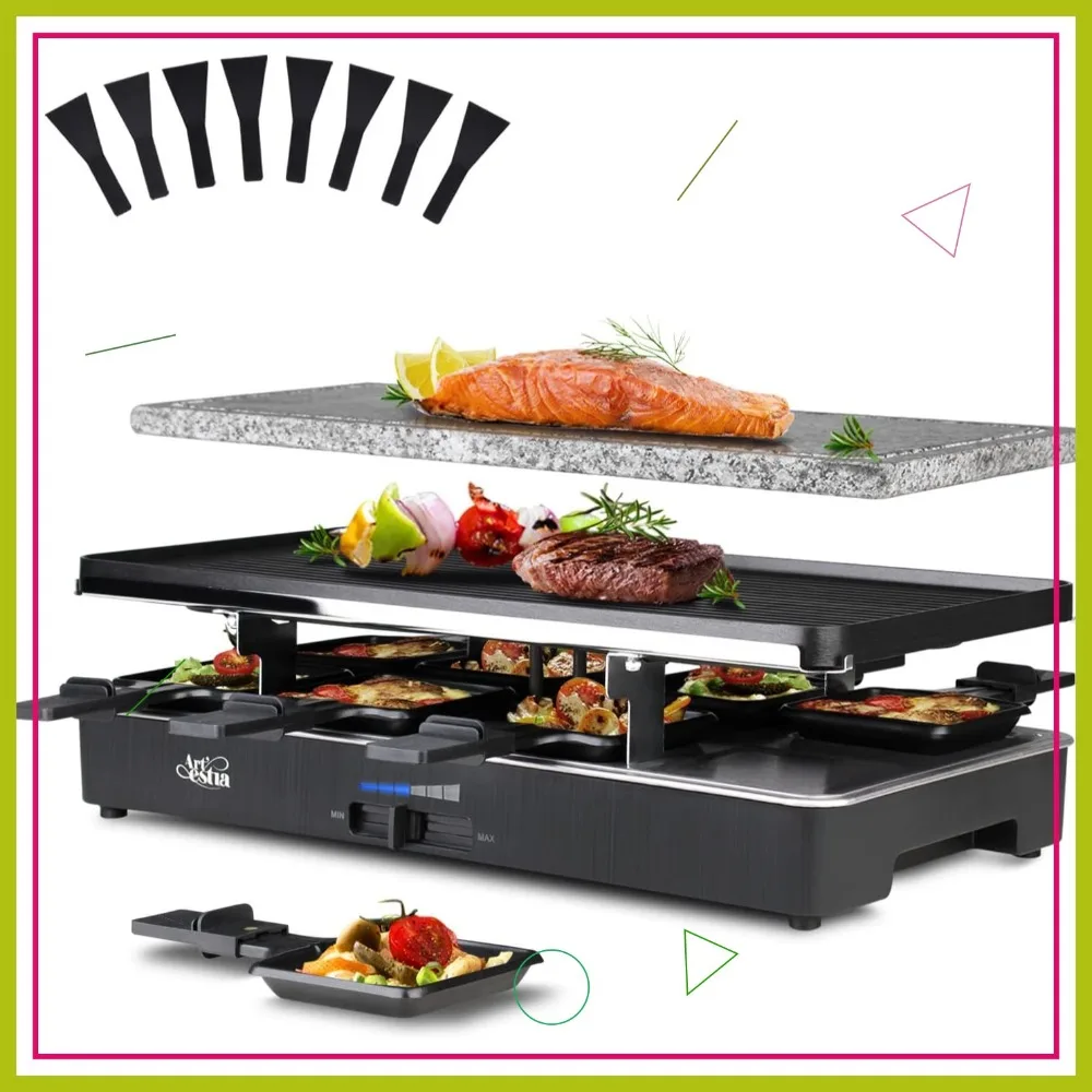 

1700W Electric BBQ Grill for 6-8 People, Nonstick & Granite Plates, Adjustable Temperature, Indoor Party Cooker