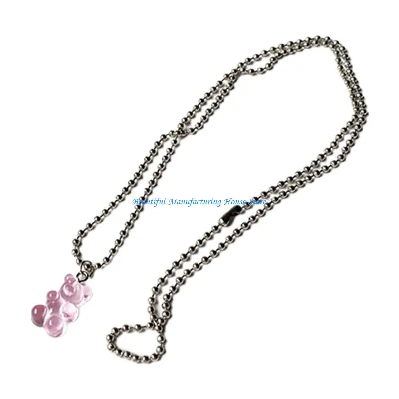 E56A Gummy Bear Necklace Resin Candy Color Cartoon Pendant Chain for Women Girls Jewelry Gifts