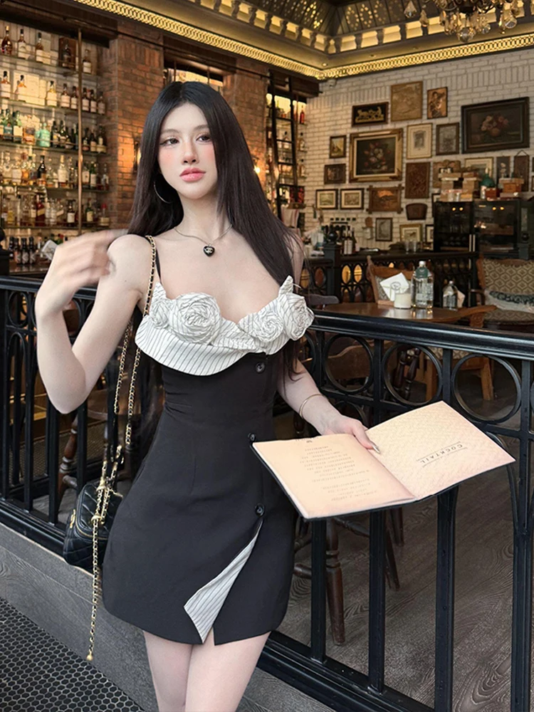 

Syj Shuyijia Sexy Strapless Dress Women's Bodycon Short Skirt with 3d Flowers for Plump Mm Korean Style Commute Fashion