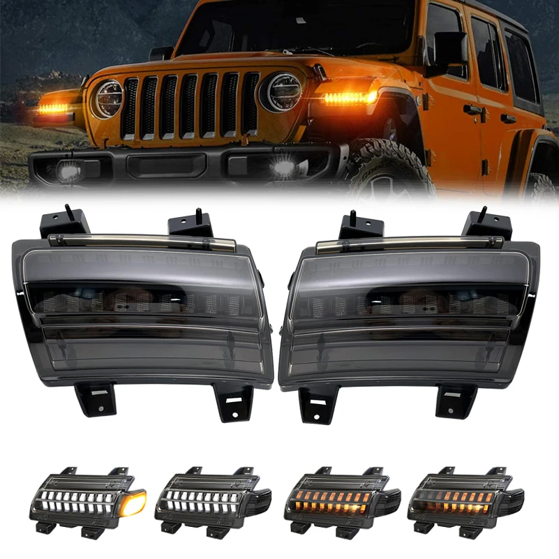 2 pcs For jeep wrangler jl led turn lights Fender Lights LED New Daytime Running White DRL for Jeep JL High LOW Configuration.