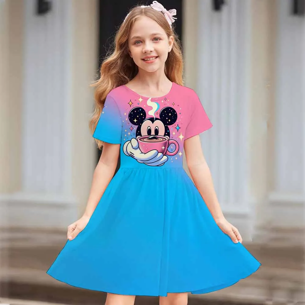 ミッキーマウス夏の女の子のスカート半袖ドレス 3D プリント漫画ディズニーかわいい子供のファッション MNSO パーティートレンディな服