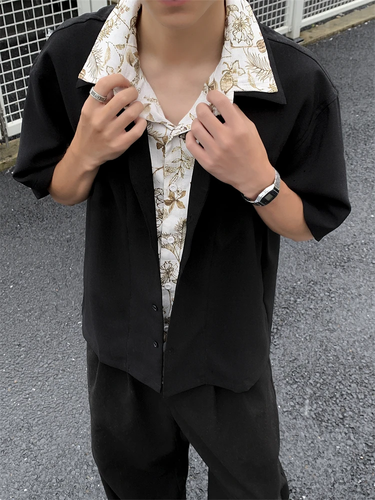 

Loose Cuban Collar Short Sleeve Shirt Men's Women's Summer New Style Casual Outerwear Chinese New Style Button up Floral Print