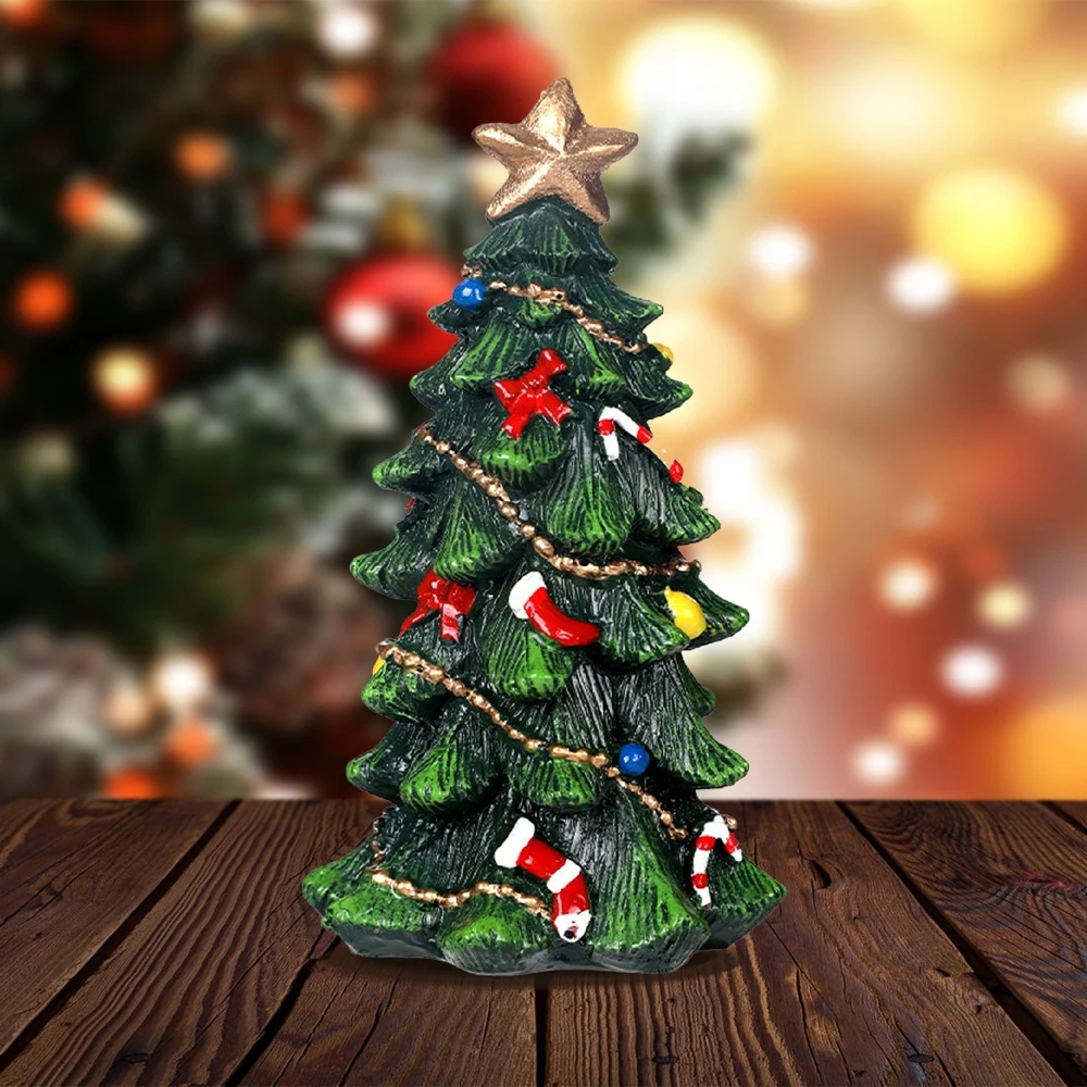 

13cm Resin Christmas Tree Statue Ornaments, Mini Glittering Sequin Artificial Spruce Tree Christmas Ornaments Suitable for Bedro