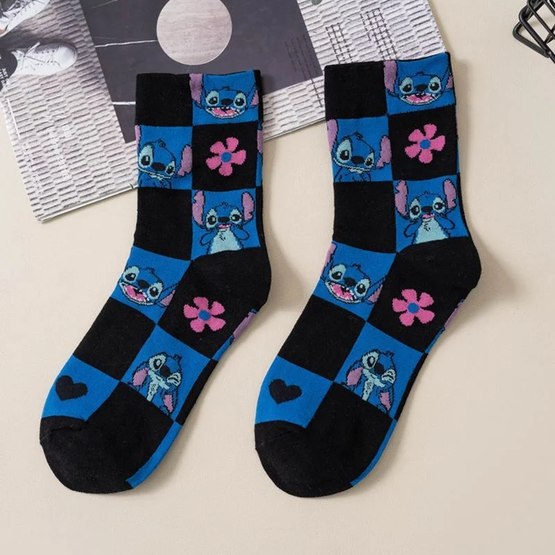 5PCS Lilo Stitch Disney Cartoon Socks Children Cute Anime Cotton Medium Length Socks Kids Casual Socks For Girls Boys