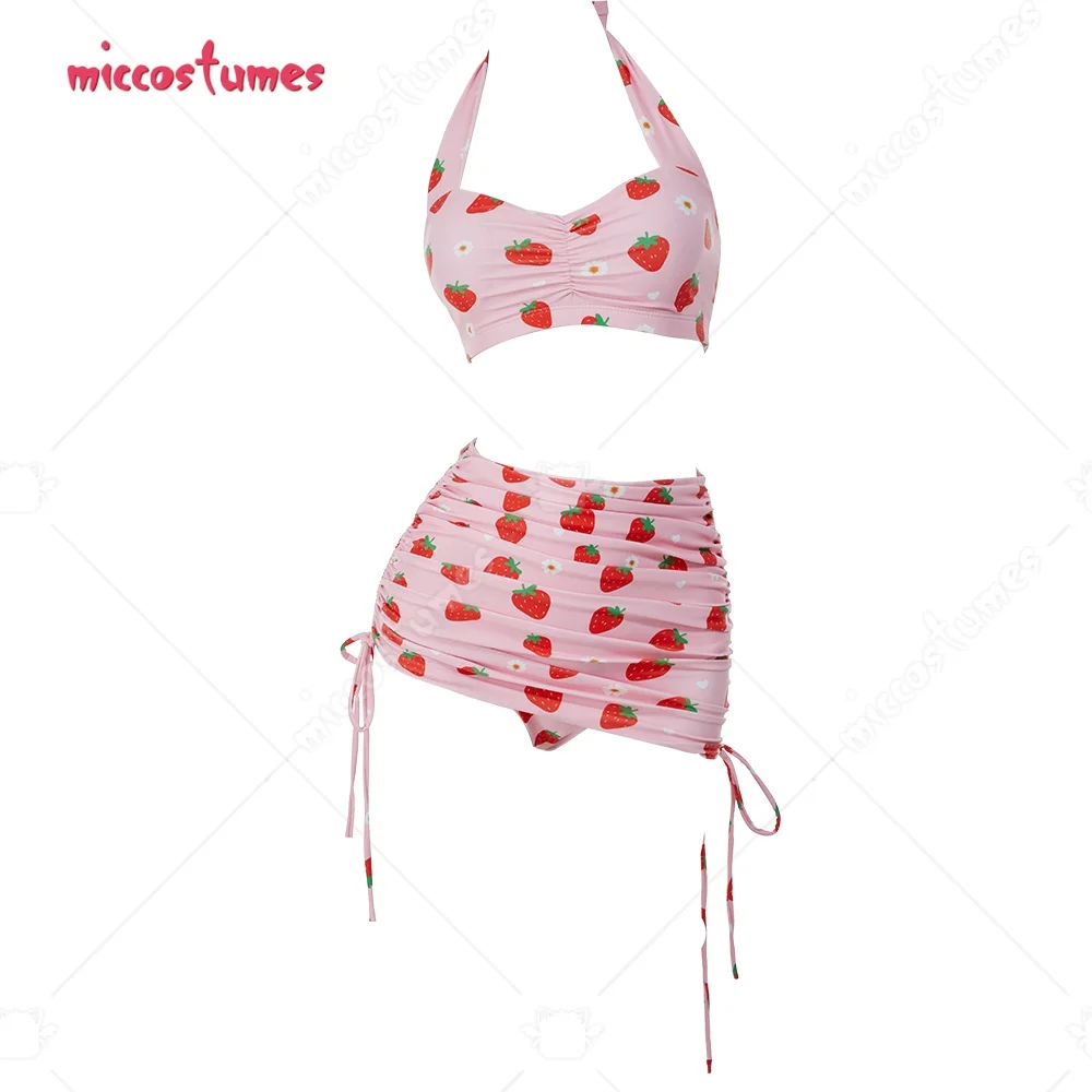 US Stock DAIZBELLA Women's Bikini Sets 50's Retro Vintage High Waist Strawberry Swimsuit Two-Piece Bathing Suit