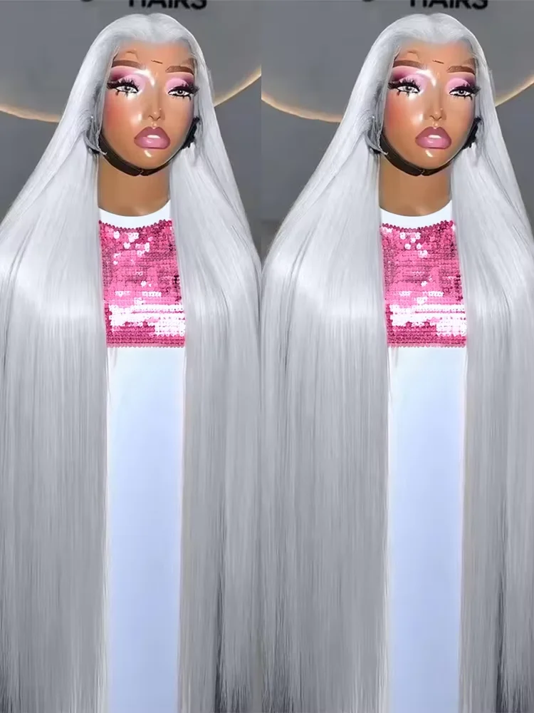 

250% 40 дюймов HD 13x6 Серебристо-серый костяной прямой парик из натуральных волос на кружеве спереди, бразильские волосы, цветные 13x4, кружевные фронтальные парики для женщин