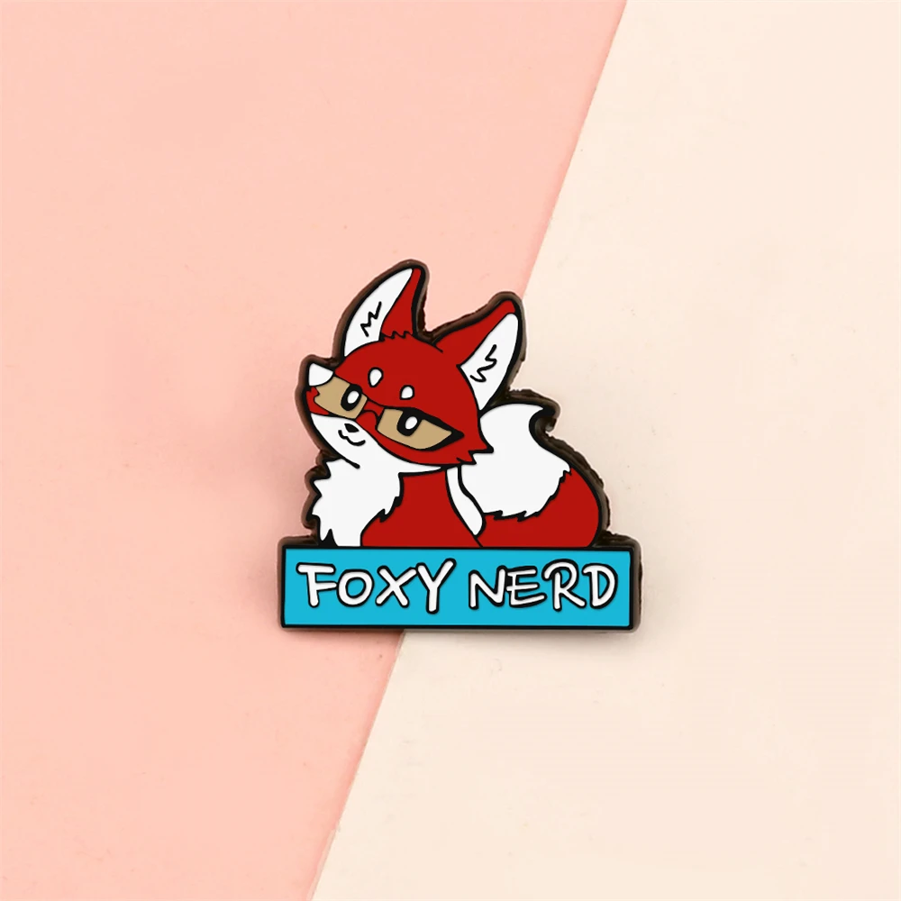 Proud Fox Scholar Brooch for Friends FOXY NERD Cartoon Cute Animal Fox wearing Glasses Enamel Pins Bag Cloth Lapel Badge Jewelry