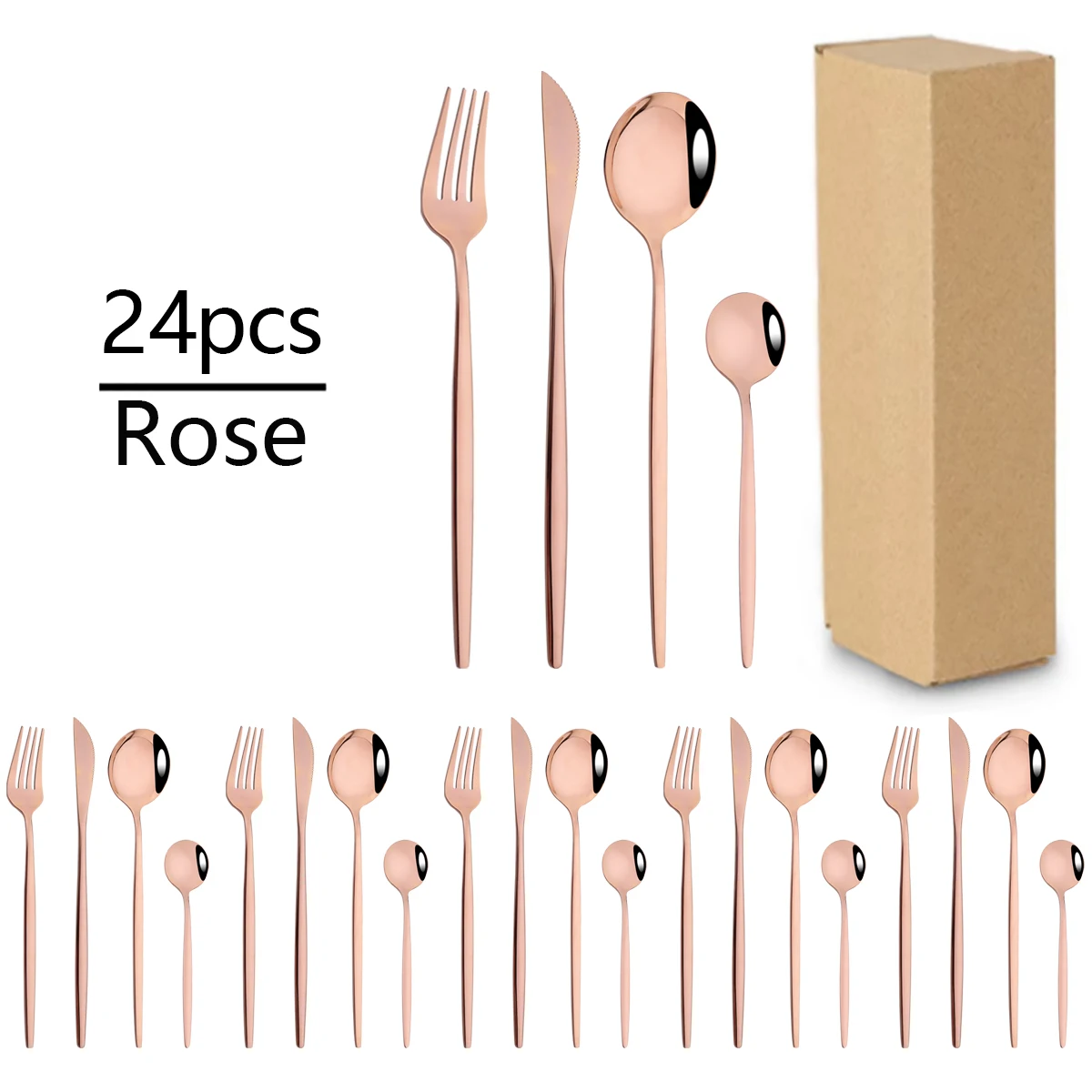 24Pcs Rose Gold Besteck Messer Gabel Kaffee Teelöffel Geschirr Set Spiegel Edelstahl Geschirr Westlichen Küche Besteck
