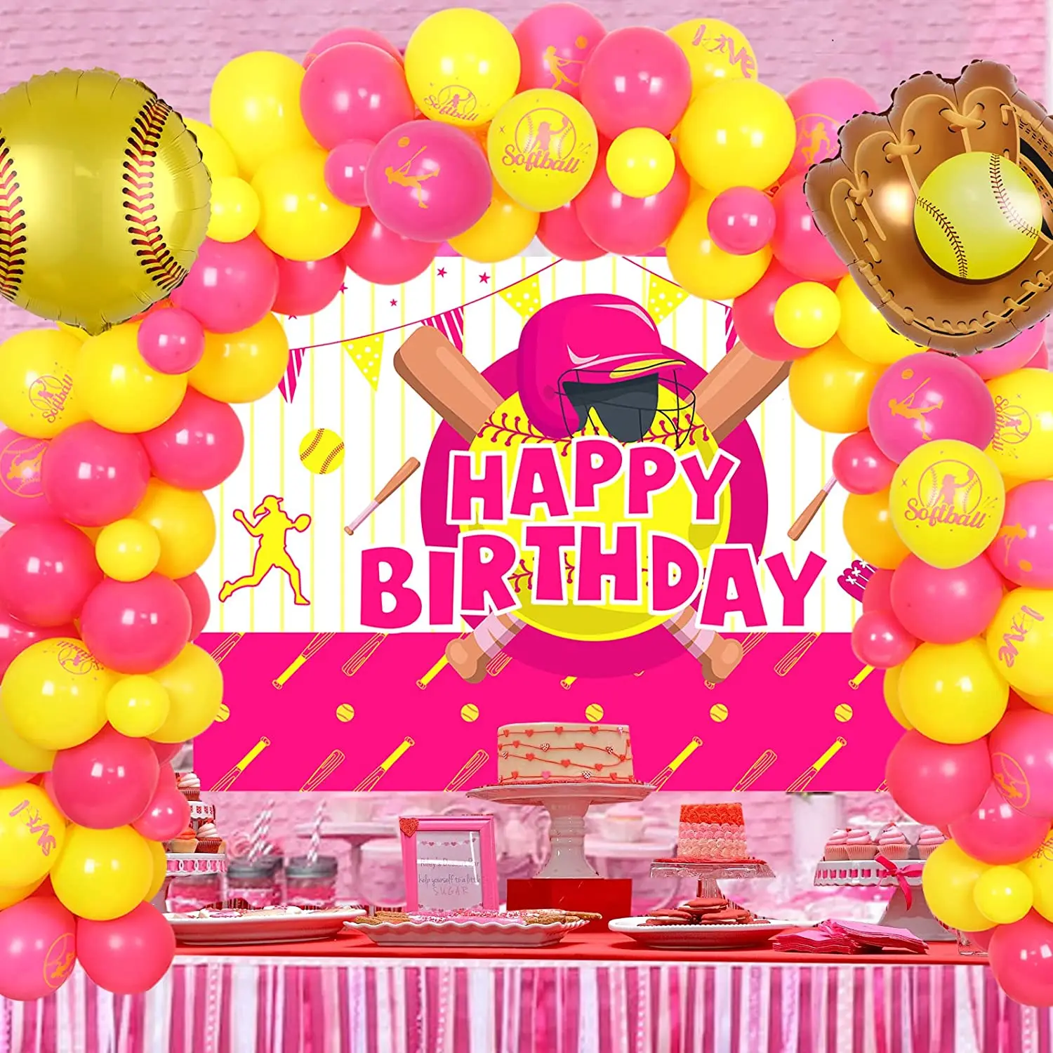 

Sports Themed Birthday Party Decorations for Girls, Backdrop Banner, Baseball Balloons, Birthday Party Supplies