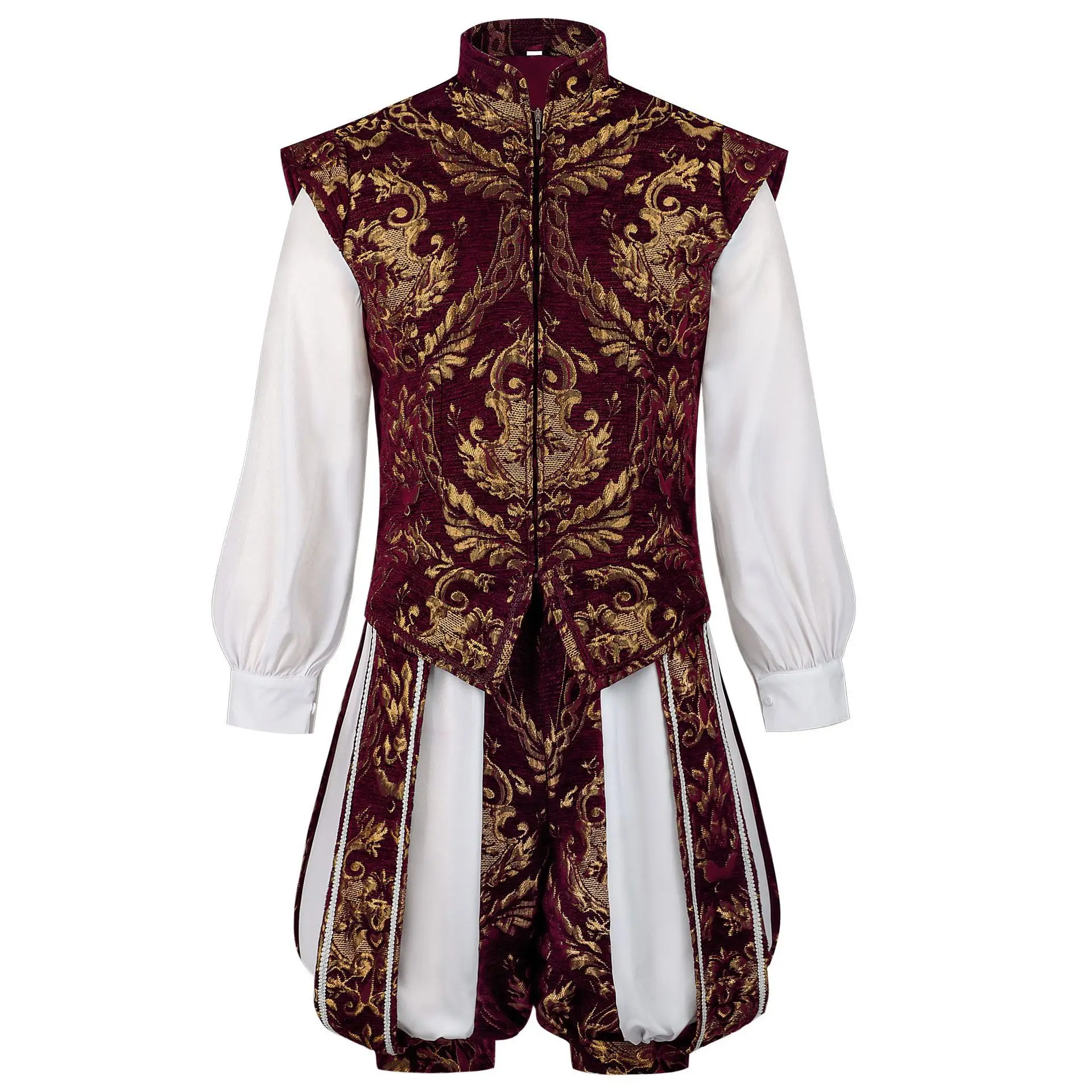 Mittelalterliches England König Renaissance Herren Elizabeth Prinz Tudor Henry Cosplay Luxus Bestickte Weste Kürbis-Hose Anzug Halloween – Detail 8