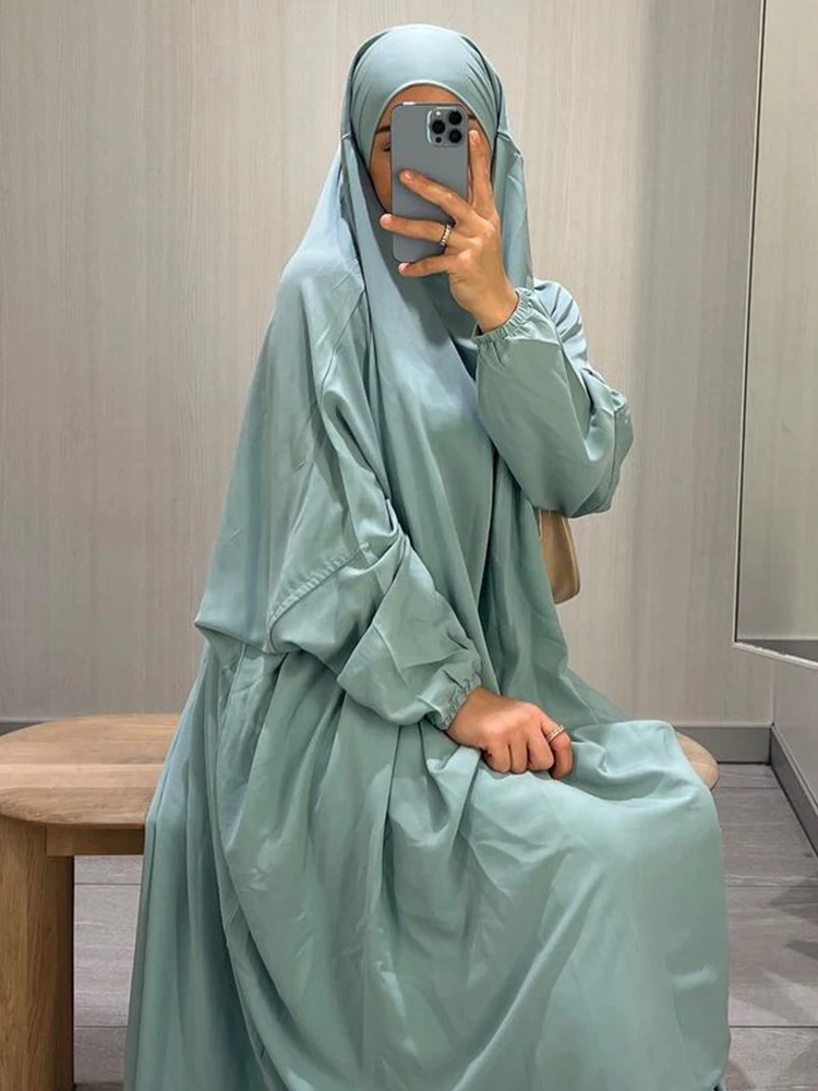 Eid Hooded Muslim Women One Piece Long Khimar Hijab Dress Prayer Garment Abaya Ramadan Gown Abayas Islamic Clothes Niqab jilbab