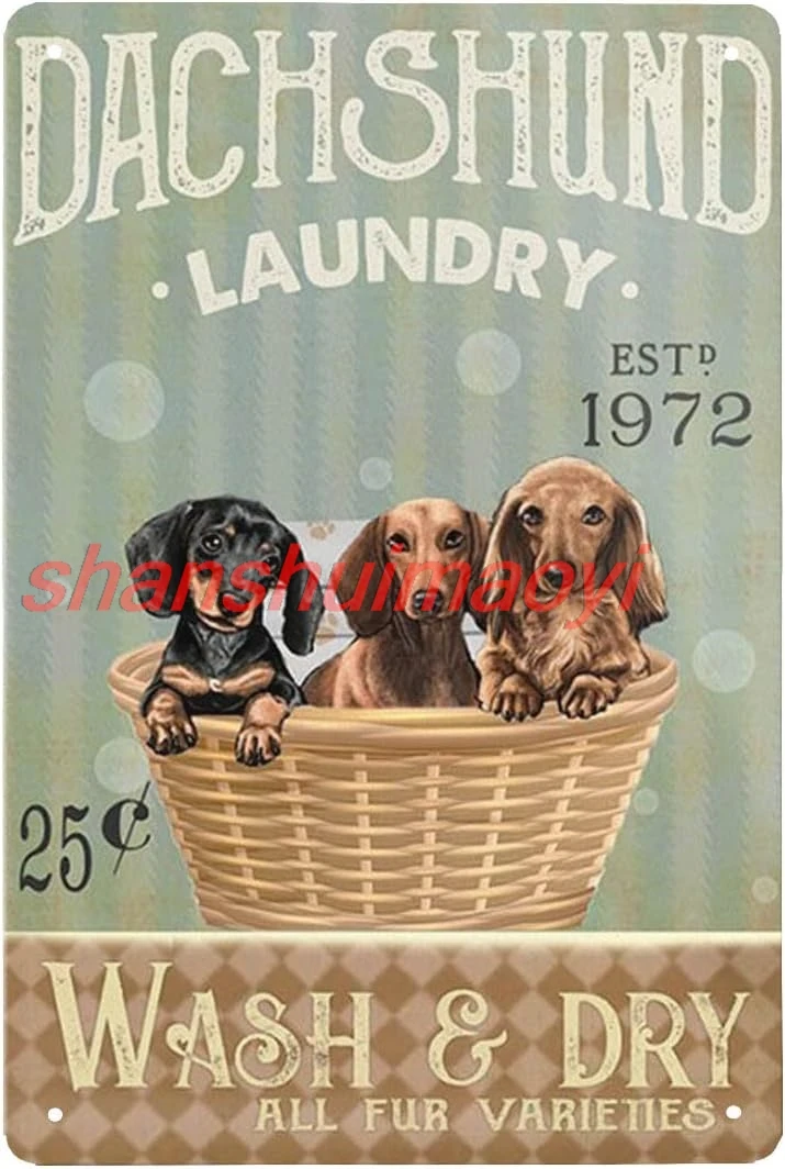 Placas de Metal da Shan D Dog Laundry Company, Placa de Metal Retro para Lavagem e Secagem de Todos os Tipos de Pelagem, Placa Vintage para Lavanderia, 1 unidade