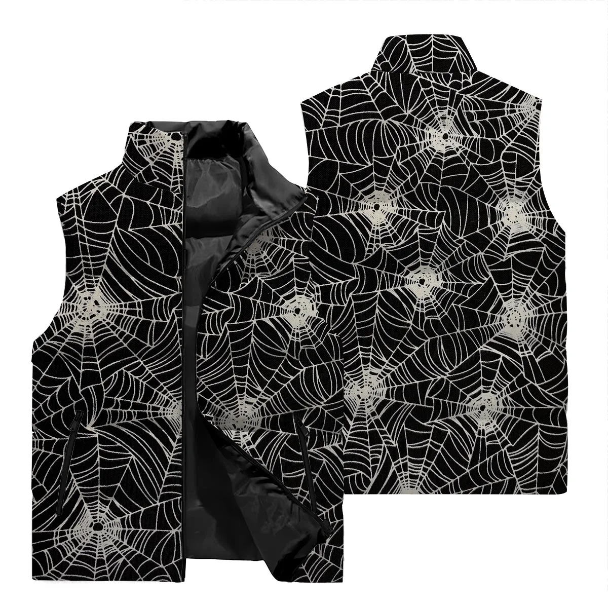 2024 Winter Trend Outfit Scary Skull Spider Vest Warm Sleeveless Coat Zipper Casual Printed Vest Winter Windproof Jacket