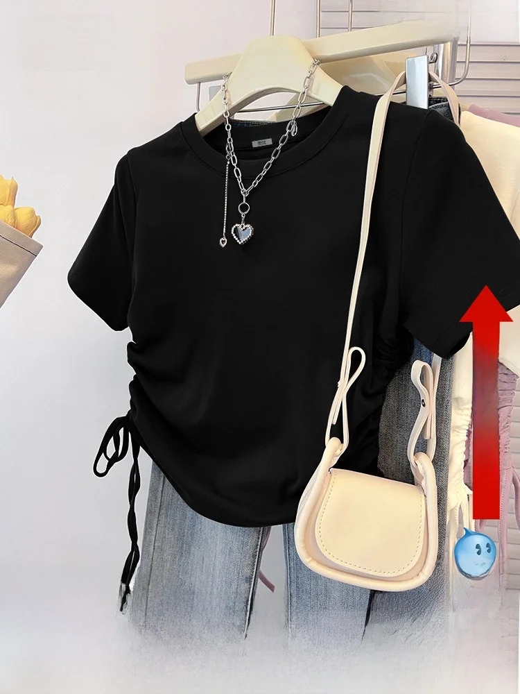 

Женская футболка Snow mid Flng с коротким рукавом, повседневная, приталенная, укороченная, с принтом, для летнего сезона, из смесового хлопка