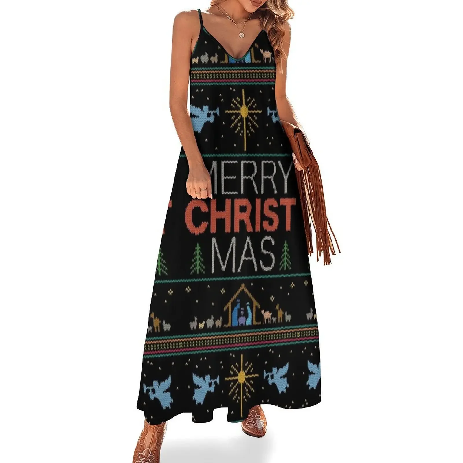 

Ugly Christmas Sweater - Knit by Granny - Merry Christ Mas - Religious Christian Colorful Sleeveless Dress