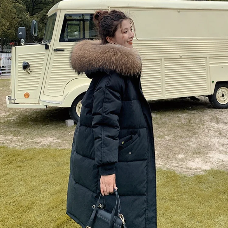 

Women's Winter Thiened down Cotton Jaet Loose Long Sve Zipper Closure Color Faionable Bread Sle Coat