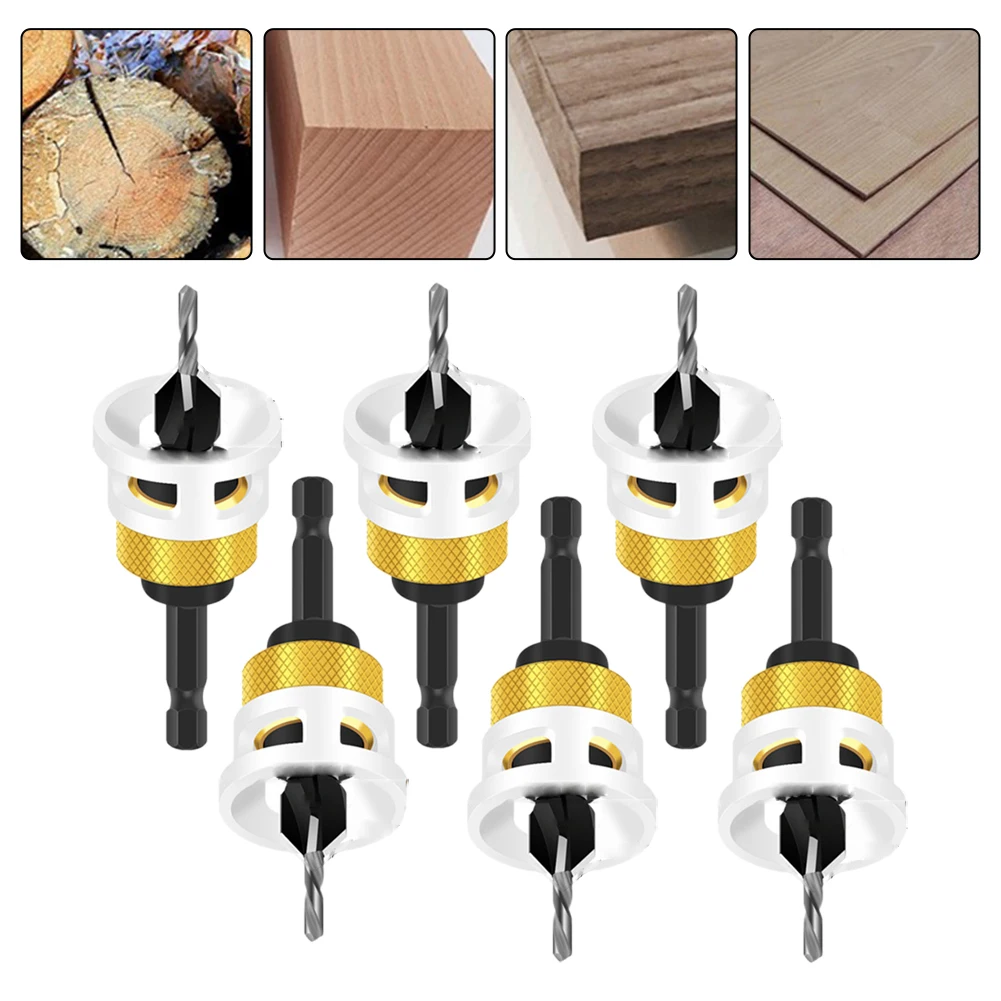 Countersink Drill Bits With Depth Stop Hex Shank Hole Opener Woodworking Aluminum Alloy Limit 4 Blade Drilling Tool Chamfering