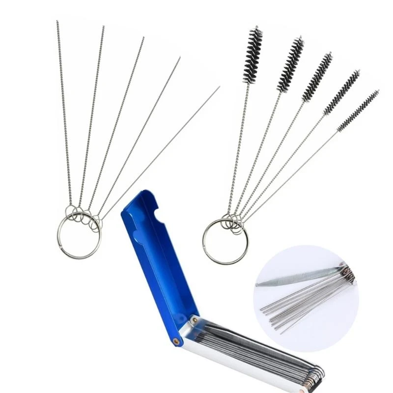 JU64 1 Set Guns Nozzle Cleaning Needle & Brush Set Repair Tool Carburetor Cleaner Set