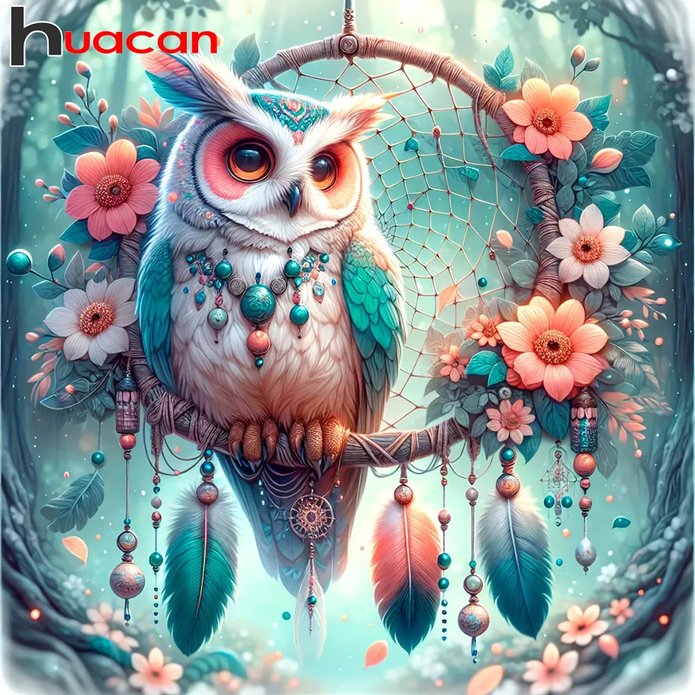 Huacan Diamant-Gemälde, Eule, Blume, komplett, quadratisch, rund, Stickerei, Verkauf, Cartoon-Kunsthandwerk für Anfänger, Wanddekoration