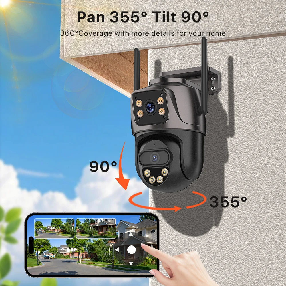 4K 8MP PTZ WIFI Camera Dual Lens Dual Screen IP Camera Outdoor 4MP HD Auto Tracking Security Protection CCTV Surveillance iCSee