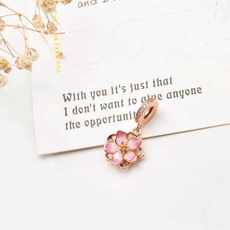 الوردي الأزرق الأرجواني بانسي زهرة سحر الخرزة الاكسسوارات هدية تناسب الأوروبية الأصلية الفضة سوار DIY مجوهرات للنساء