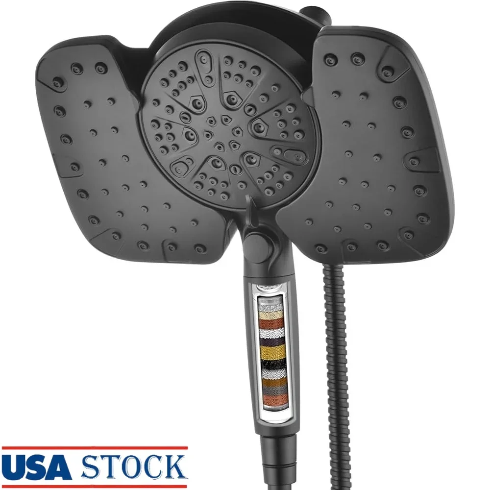 

Black Rainfall Shower Head Combo 10 Inch High Pressure Handheld Shower Head 10 Spray Settings Detachable Showerhead Easy
