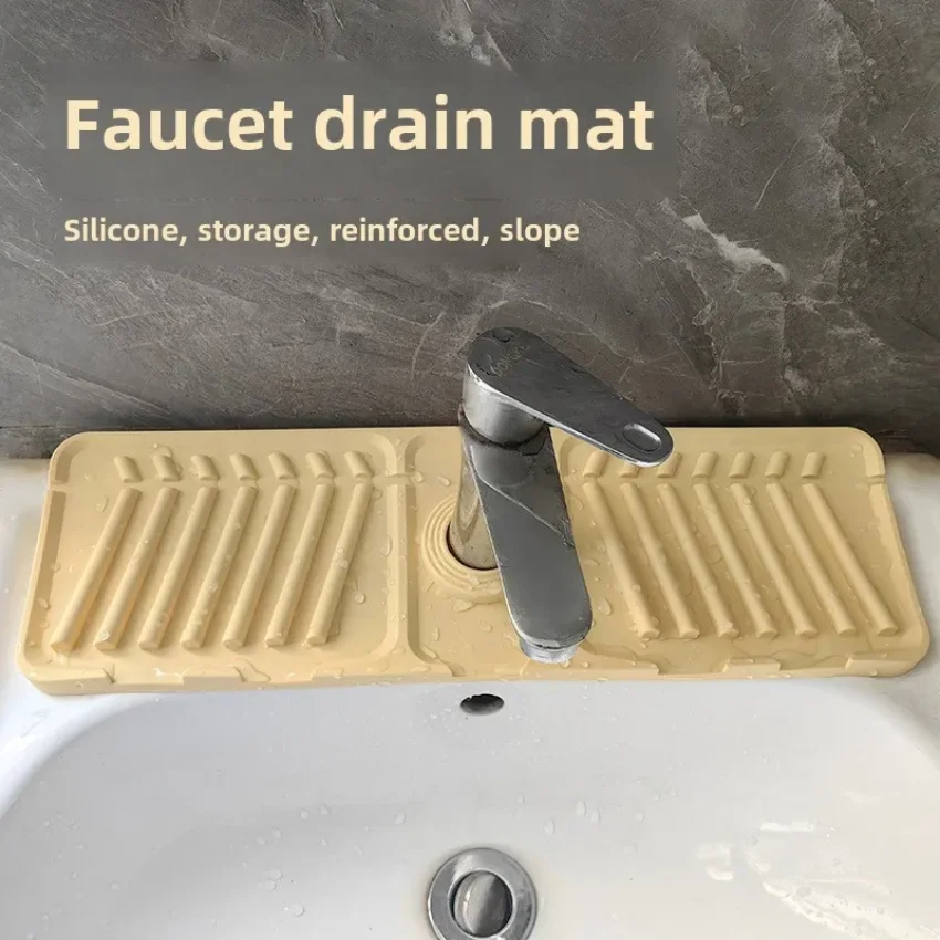 1pc Foldable silicone faucet drain pad for kitchen/bathroom, splash proof pad, soap storage, slope design, countertop protector