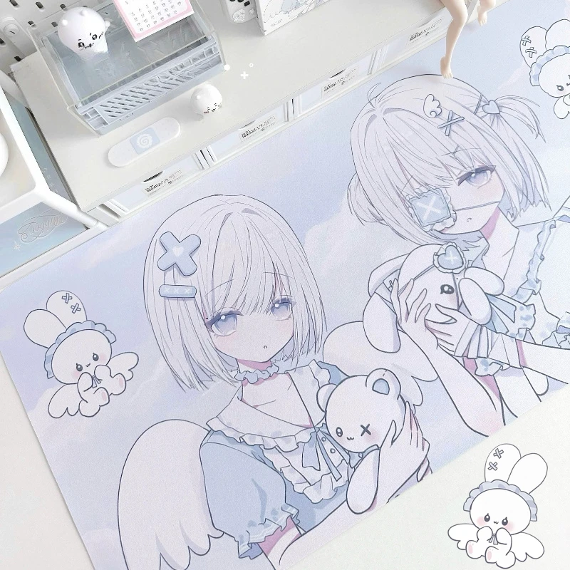 Water-colored Dream Leather Oversized Desk Mat, Anime Waterproof Non-slip Cute Girl Student Desk Mat Gifts