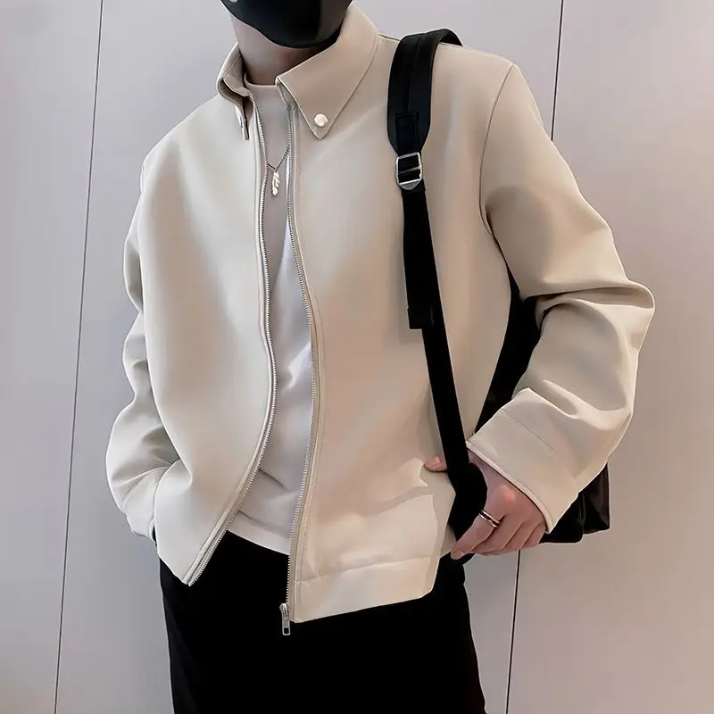 2025 New Mens Jacket Simple Solid Color Zipper Lapel Short Jacket All-match Casual Spring and Autumn Fashion Jackets for Men