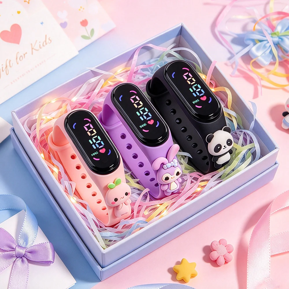 Fashion Sports Kids Watches Girls Silicone Electronic Bracelet Touch LED 3D Doll Rabbit Children Watch Women Waterproof Clock