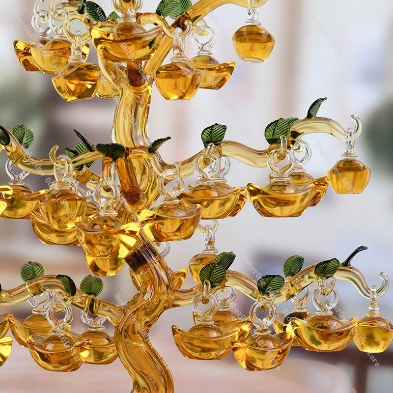 ديكور شجرة المال من الزجاج الكريستالي الأصفر، هدية عيد الأم لعرض خزانة النبيذ في المكتب المنزلي