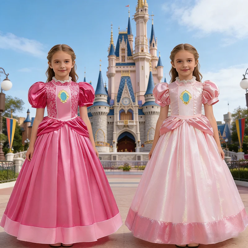 Cosplay children's costumes birthday party carnival fancy costumes 3-10 years old girls peach dress pink lace casual dress