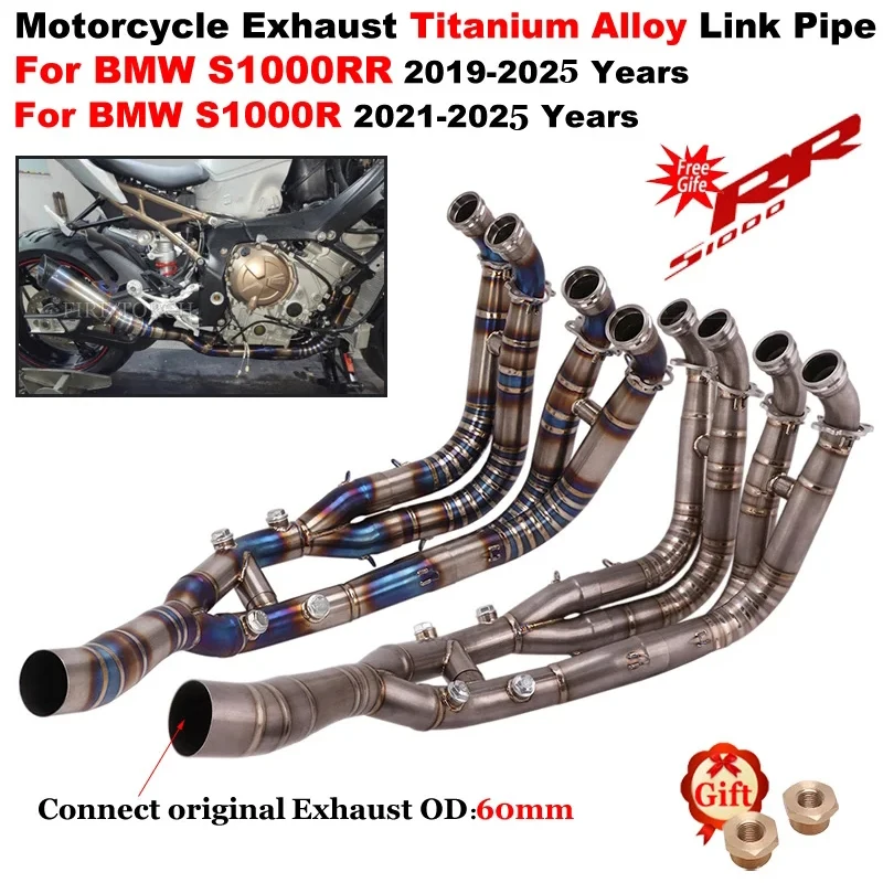 

Slip On For BMW S1000RR 2019 - 2025 S1000R 2021 - 2025 Motocycle Exhaust System Front Link Pipe Escape Connecting 60mm Muffler