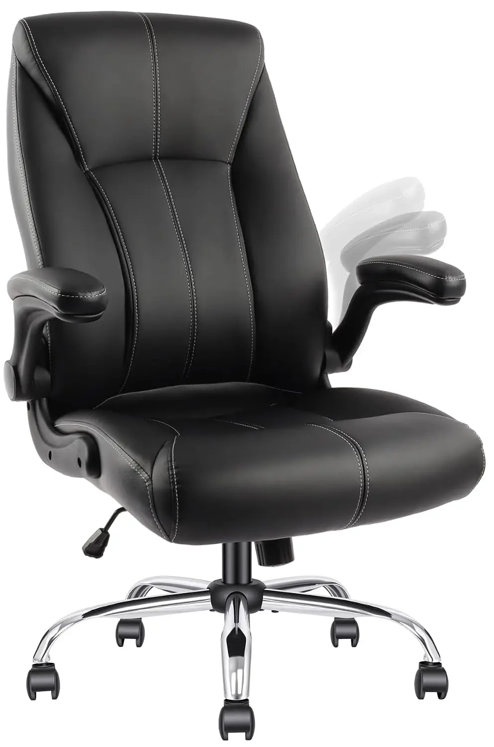 Wide Seat High Back PU Leather Office Chair with Flip-Up Armrests & Rocking Function, Smooth Wheels for Home Office, Customized