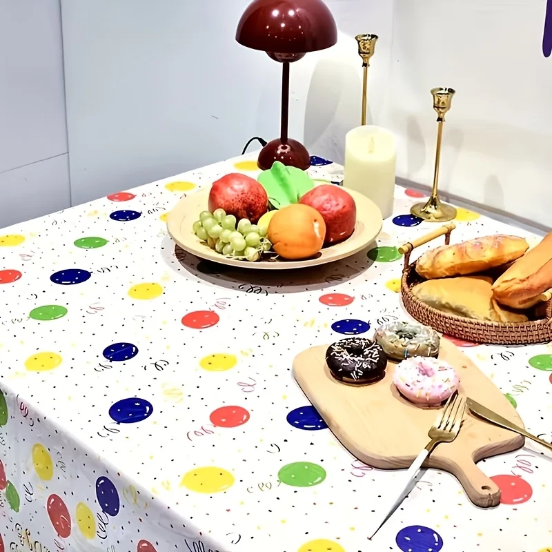 

10PCS Birthday themed tablecloth, disposable colored balloon patterned plastic tablecloth, suitable for weddings and birthdays