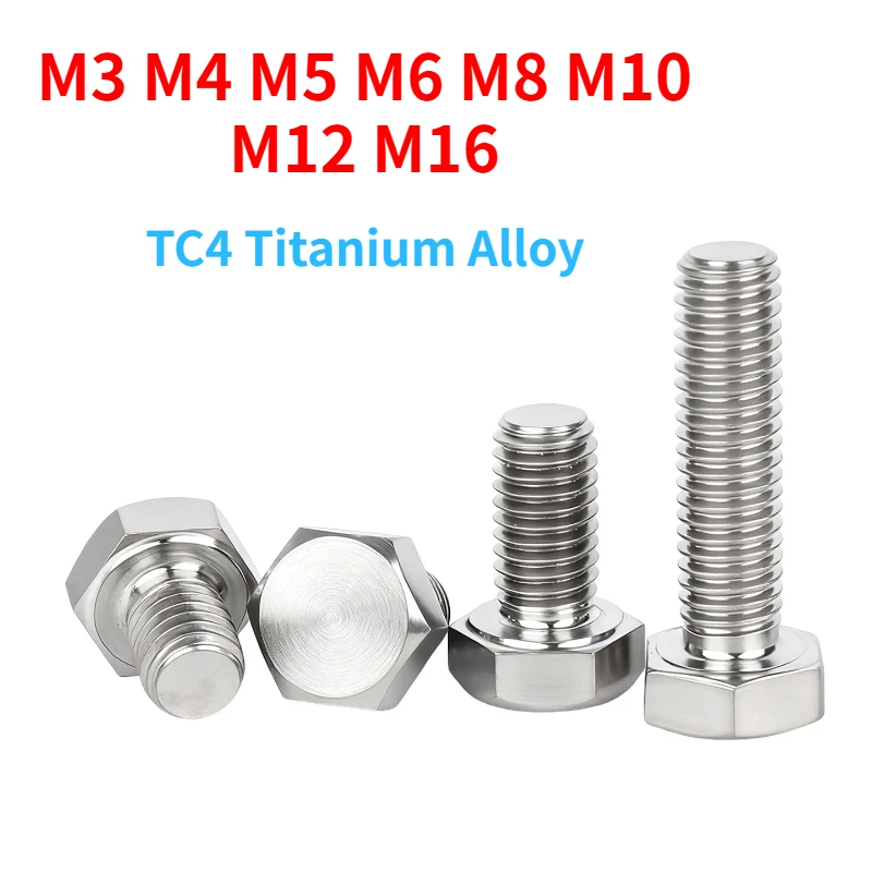 1pcs M3 M4 M5 M6 M8 M10 M12 M16 DIN933 TC4 Titanium Alloy External Outside Hexagon Head Screw Bolt for Hardware Parts