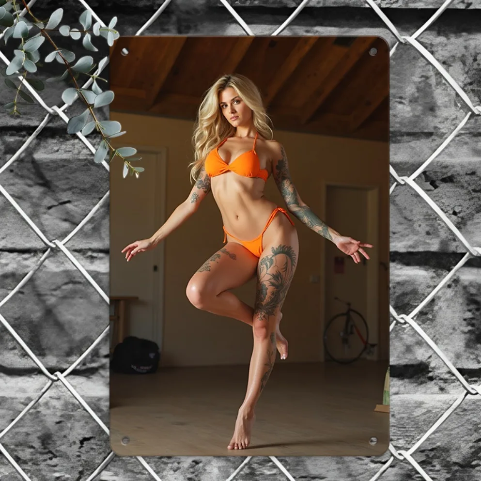 Vintage Metal Wall Art Bikini Beauty Decor Home Pre-Riveted Waterproof Indoor Outdoor