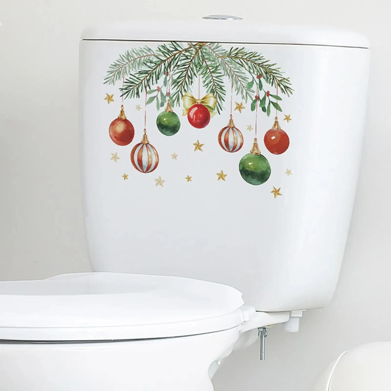 Christmas Bathroom Decoration Stickers Green Plant Decor Ball Pattern Self-adhesive Window Toilet Holiday Party Wall Sticker