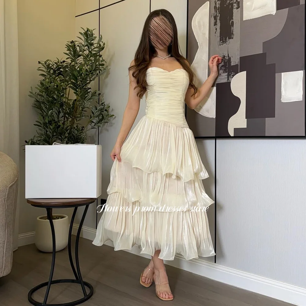 

Flowers Layers Prom Dress with Ruffles Evening Dress with Pleats Tea Length Party Dress for Princess فساتين السهرة Customized
