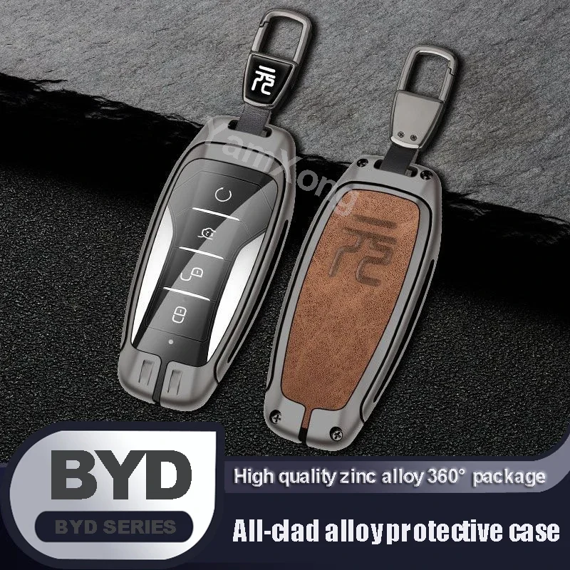 

For BYD Yuan plus Alloy Remote Car Key Case Cover Smart Keyless Protective Case Keychain Hold Decoration Shell Car Accessories