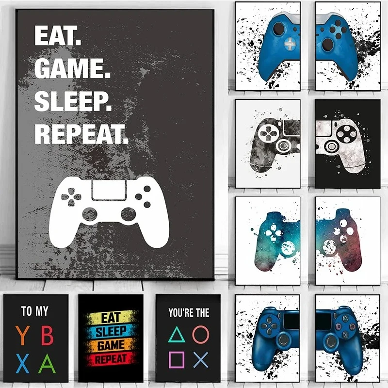 

1 Pcs, Frameless Game Playroom Game Controller Abstract Poster and Print Wall Art Painting Gamer Gift Boy Kids Room Decor